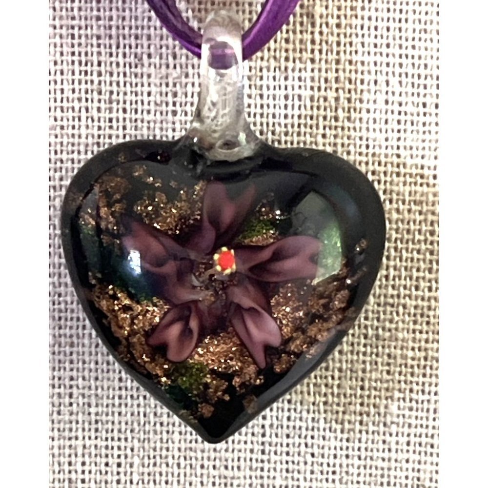 Dichroic Glass Purple Flower Pendant